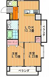 ひかりハイツ石手川 2LDKの間取図画像