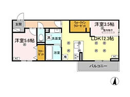 クランツ北井門 2LDKの間取図画像