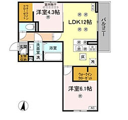 クランツ北井門 2LDKの間取図画像