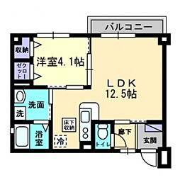 フォブール平和通 1LDKの間取図画像