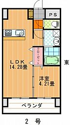 ひかりハイツ石手川 1LDKの間取図画像