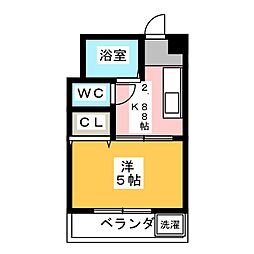 魚春第一ビル 2階1Kの間取り