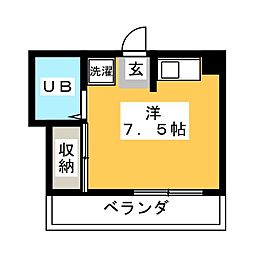 グランデュール高橋 ワンルームの間取図画像