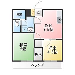 メゾンブランシュ三ツ池B棟 2DKの間取図画像