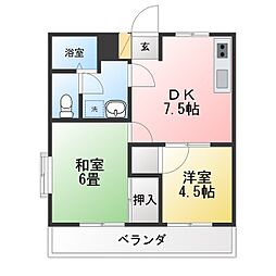 メゾンブランシュ三ツ池B棟 2DKの間取図画像