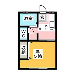 ふれあいタウンA 1Kの間取図画像