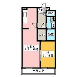 エクレーヌ湘南 1LDKの間取図画像
