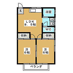 第一フラワーハイツ 2DKの間取図画像