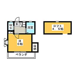 ニュー若松ハイツ 2階ワンルームの間取り