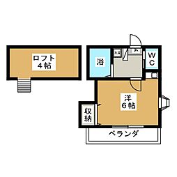 ニュー若松ハイツ 1階ワンルームの間取り