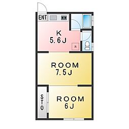 サンハウス 2DKの間取図画像