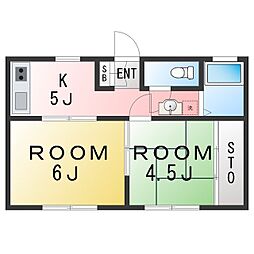 ハイム萩 2Kの間取図画像
