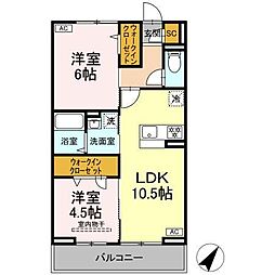 (仮称)D-Paina 笹下 1階2LDKの間取り