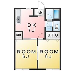 リディア港南 2DKの間取図画像