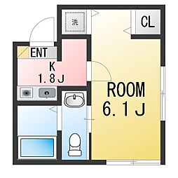 グランベース横濱 1Kの間取図画像