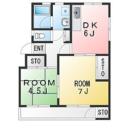 第2和同マンション 2DKの間取図画像