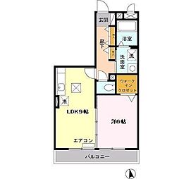 スカイヒル横濱六ツ川B棟 1LDKの間取図画像