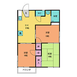 コスモハイツ 3DKの間取図画像
