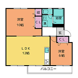 川和団地13号棟 2LDKの間取図画像