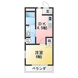 コートヴィレージC棟 1DKの間取図画像