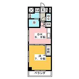 オークヒルズ壱番館 1DKの間取図画像