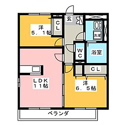 デュラカーサ・ルシア富士見が丘2 2LDKの間取図画像