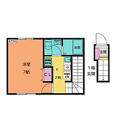 プライムコート久里浜 2階1Kの間取り