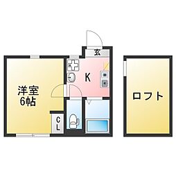リビエール 1Kの間取図画像