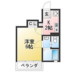 グランパスコート 1Kの間取図画像