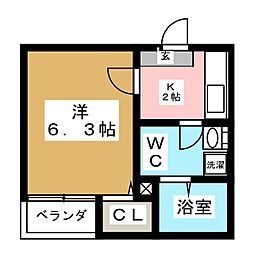 プランドール宮町 1Kの間取図画像
