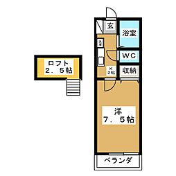 サンハイツK米ケ袋 1Kの間取図画像