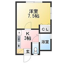パル滝道 1Kの間取図画像