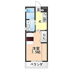 Mi-style 1Kの間取図画像