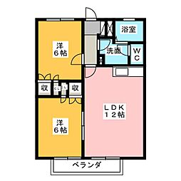 パステルガーデン石井C棟 2LDKの間取図画像