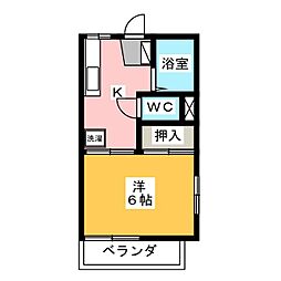 フレグランス峰B 1Kの間取図画像