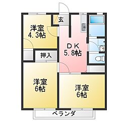 コーポサンフラワーB 3DKの間取図画像