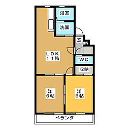 浜野マンション2 2LDKの間取図画像
