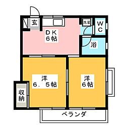 ハイツ天川 2DKの間取図画像
