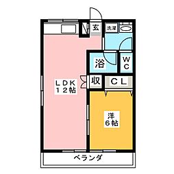 赤城ハイツA 1LDKの間取図画像