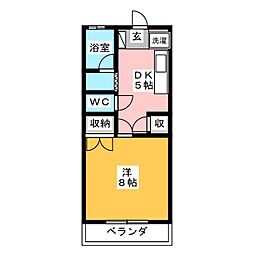 サウスタウン 1Kの間取図画像