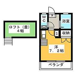 トゥインスター 1階ワンルームの間取り