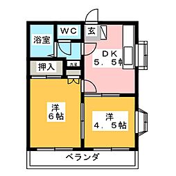 パルフォ 1階2DKの間取り