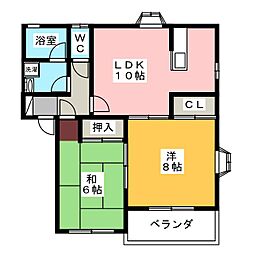 フラワーハイツ 2階2LDKの間取り