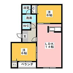 第2ＭＨハウスＩ 1階2LDKの間取り