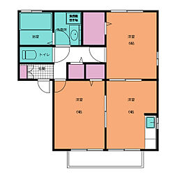 ヴィラ南雲Ｂ 1階2DKの間取り