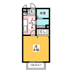 ヴィクトワール 2階1Kの間取り