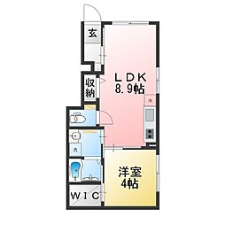 グランビルド江木 1LDKの間取図画像