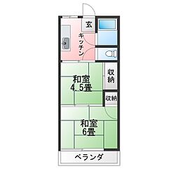 プチハウスコスモスA棟 2Kの間取図画像