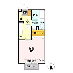 アンジェリークA 1Kの間取図画像