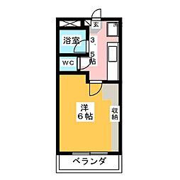 アシエヒルズ 1Kの間取図画像